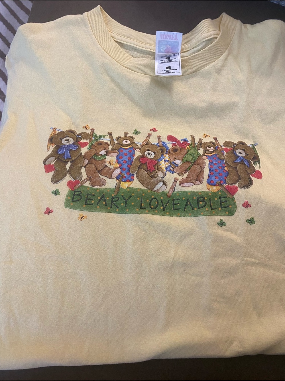 Fruit of the Loom Yellow Tee with Multicolor Bear Graphic